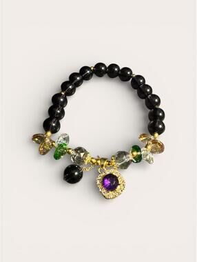 Beaded Stretch Bracelet with Multicolor Crystal Charms